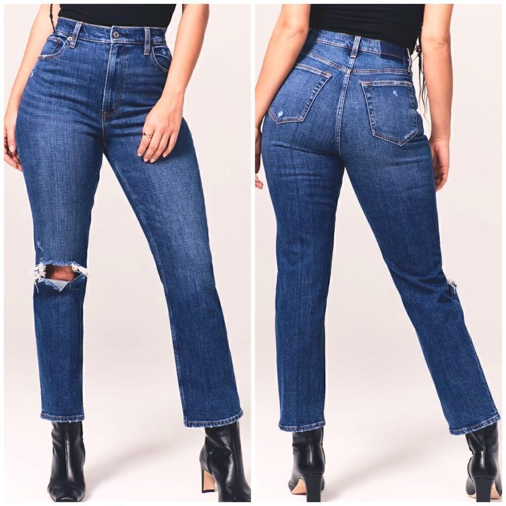 Abercrombie Plus Size Medium Destroyed Ankle Straight Ultra High Rise Jeans 37